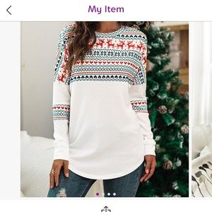 White Fair Isle color block long-sleeve top